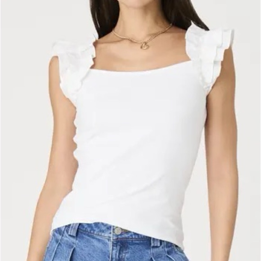 🆕French Connection White Flutter Sleeve Fitted Tank Top
